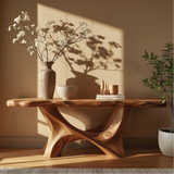 Handcrafted Solid Wood Console Table with Sculptural Organic Base and Live Edge Natural Finish