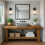 Rustic Solid Wood Bathroom Vanity with Slatted Shelf and Natural Finish for Handcrafted Interiors