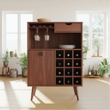 Handcrafted Solid Wood Dining Cabinet with Wine Rack, Glass Holder, Drawer and Storage Door
