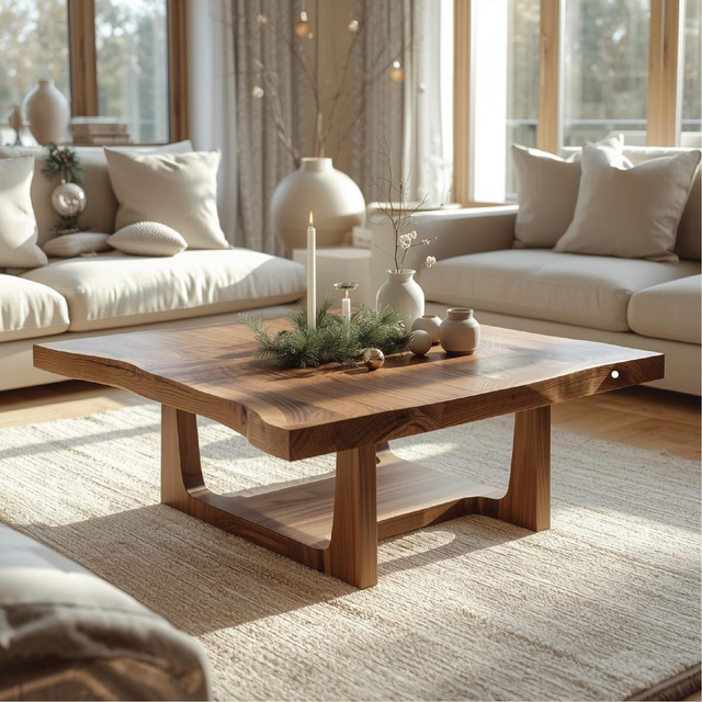 Handcrafted Solid Wood Coffee Table with Natural Live Edge Design for Modern Living Rooms