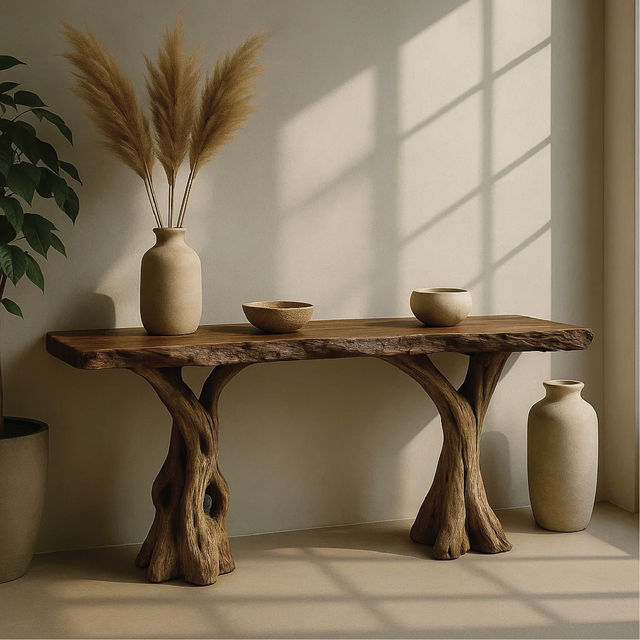 Handcrafted Solid Wood Console Table with Organic Root-Leg Design for Natural Modern Interiors