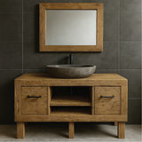 Modern Rustic Handcrafted Solid Wood Bathroom Vanity with Storage Drawers and Open Shelves