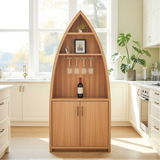 Handcrafted Solid Wood Dining Cabinet with Boat-Shaped Design, Glass Holder and Lower Storage