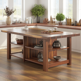 Handcrafted Solid Wood Dining Table with Open Storage Shelves for Warm Modern Kitchens