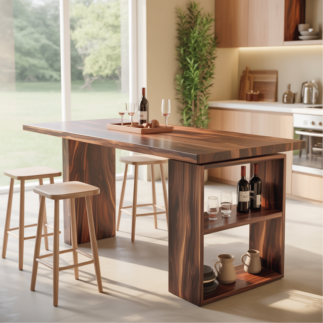 Handcrafted Solid Wood Dining Table with Rich Grain and Open Storage for Modern Kitchens
