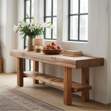 Handcrafted Solid Wood Console Table with Live Edge Design and Lower Shelf for Rustic Interiors