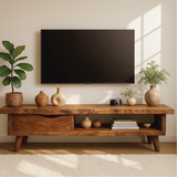 Handcrafted Solid Wood Live Edge TV Stand – Mid-Century Modern Media Console Furniture