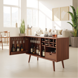 Solid Wood Wine Storage Cabinet with Glass Holders, Bottle Racks and Modern Mid-Century Design