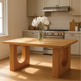 Handcrafted Solid Wood Dining Table – Modern Minimalist Kitchen Table with Sculpted U Legs