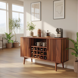 Solid Wood Wine Storage Cabinet with Slatted Doors and Multi-Bottle Rack for Modern Homes