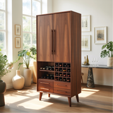 Handcrafted Solid Wood Dining Cabinet with Wine Rack, Tall Double Doors and Storage Drawers