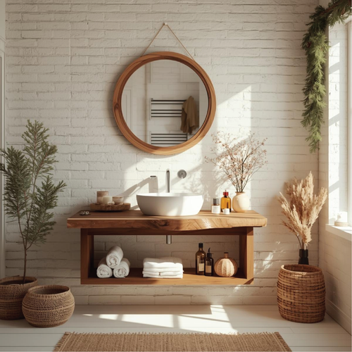 Handcrafted Solid Wood Floating Bathroom Vanity with Natural Live Edge for Modern Interiors