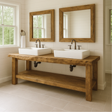 Handcrafted Double Sink Solid Wood Bathroom Vanity with Natural Finish for Modern Rustic Spaces