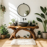 Handcrafted Solid Wood Bathroom Vanity with Organic Root Base and Natural Rustic Design