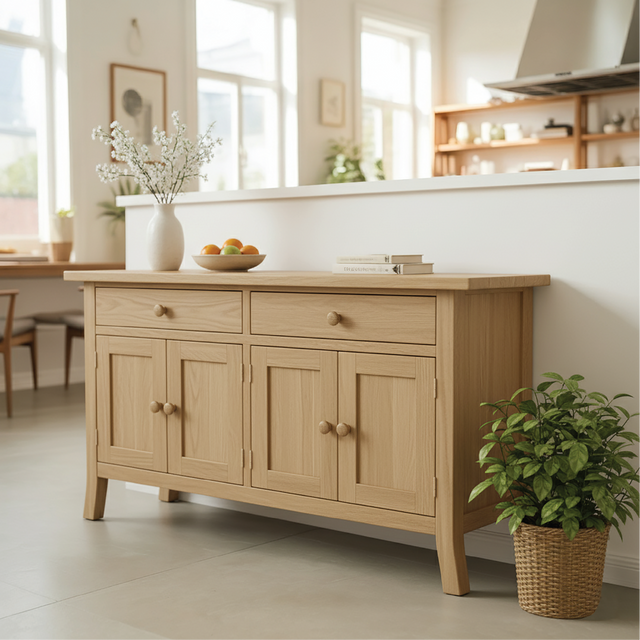 Handcrafted Solid Wood Dining Storage Cabinet with Double Doors and Wide Drawers for Modern Homes