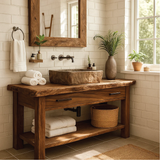 Handcrafted Solid Wood Bathroom Vanity with Rustic Live Edge Design and Modern Farmhouse Charm