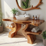 Handcrafted Solid Wood Bathroom Vanity with Live Edge Design for Natural Luxury Spaces