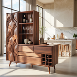Handcrafted Solid Wood Dining Cabinet with Wine Storage and Open Shelves for Modern Homes