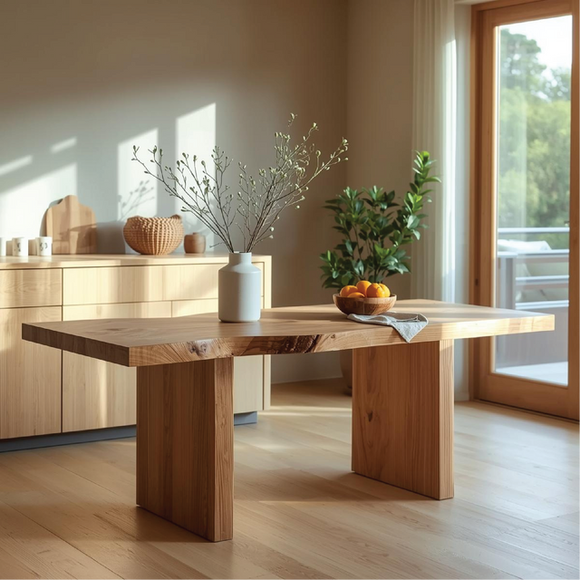 Handcrafted Solid Wood Dining Table with Live Edge Top for Modern Natural Kitchen Spaces
