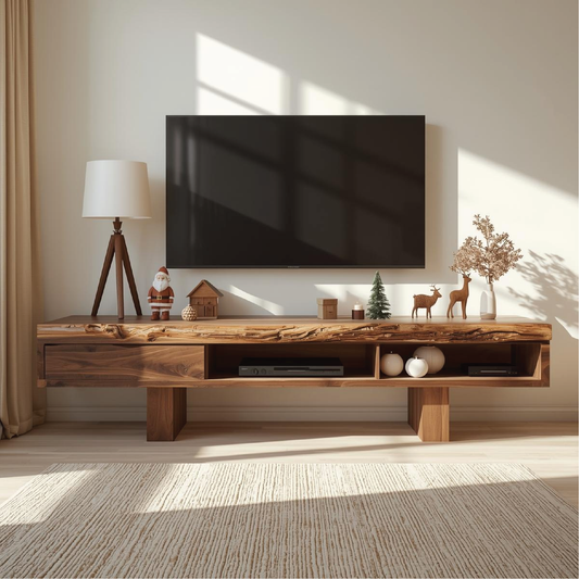 Handcrafted Solid Wood Live Edge TV Stand with Minimalist Design for Elegant Modern Interiors