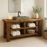 Handcrafted Solid Wood Bathroom Vanity with Open Shelving for Natural and Minimalist Interiors
