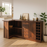 Solid Wood Wine Storage Cabinet with Shelves and Drawers – Premium Corner Bar Furniture