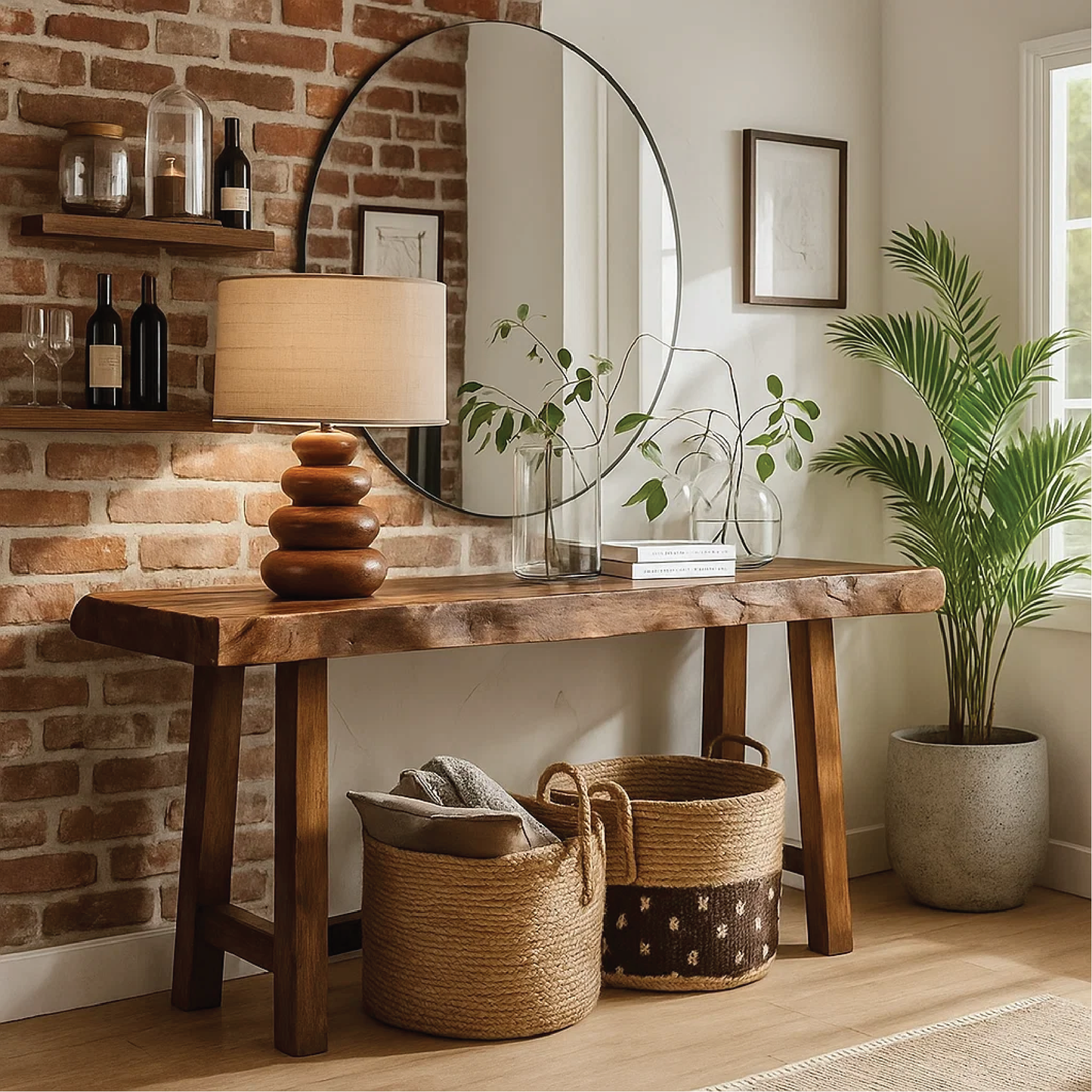 Handcrafted Solid Wood Console Table with Live Edge Design for Entryway or Living Room
