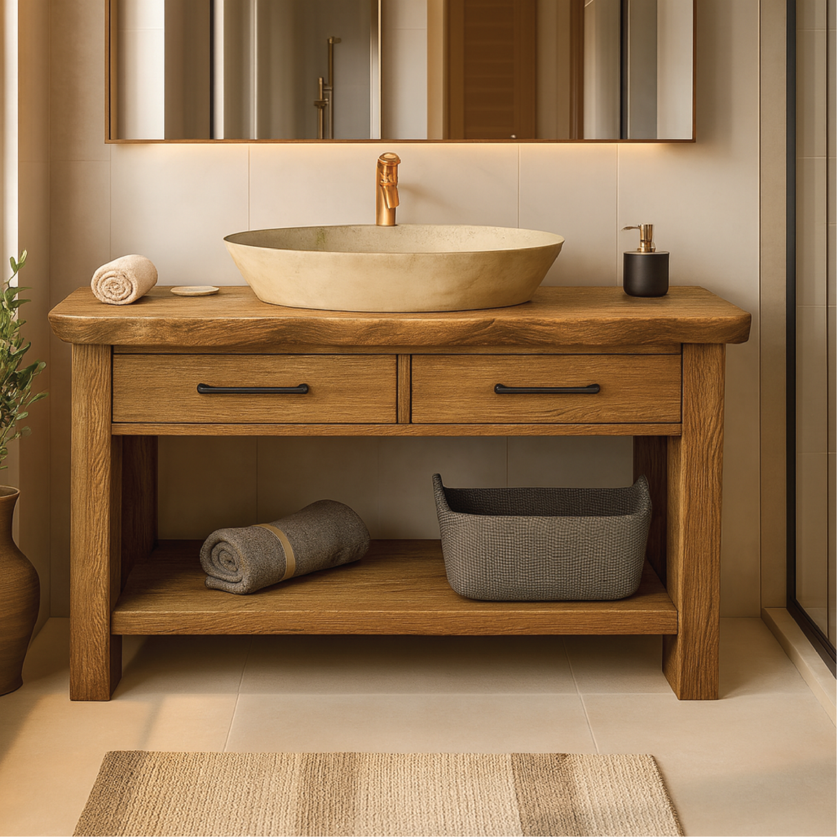Handcrafted Solid Wood Bathroom Vanity with Drawers and Live Edge Design for Rustic Modern Spaces