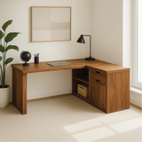 Handcrafted Solid Wood L-Shaped Work Desk – Modern Corner Office Table with Storage Drawers