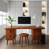 Handcrafted Solid Wood Office Desk – Mid-Century Modern Work Table with Curved Live Edge Design