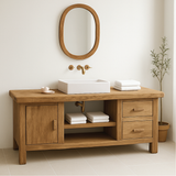 Handcrafted Solid Wood Bathroom Vanity with Drawers and Cabinet in Minimalist Natural Finish