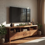 Handcrafted Solid Wood TV Stand with Natural Live Edge and Modern Open Storage Design