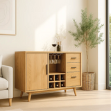 Solid Wood Wine Storage Cabinet with Bottle Rack, Glass Holders and Drawers for Modern Homes