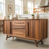 Handcrafted Solid Wood Dining Storage Cabinet with Mid-Century Design and Smooth Drawer Fronts