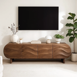 Handcrafted Solid Wood TV Stand – Modern Wavy Front Media Console with Rounded Design