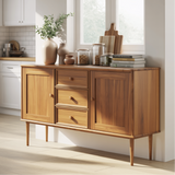 Handcrafted Solid Wood Dining Storage Sideboard with Raised Leg Design and Smooth Drawer Fronts