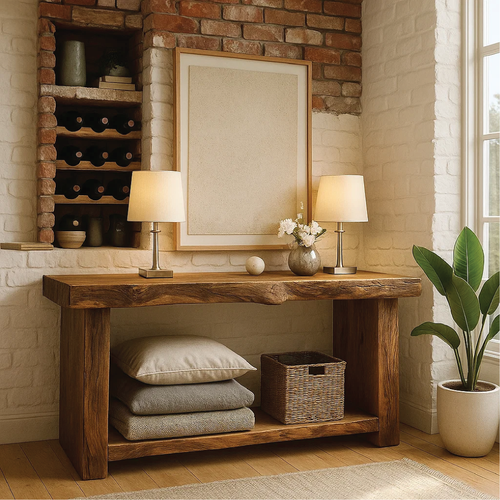 Handcrafted Solid Wood Console Table with Live Edge Rustic Design for Entryway or Living Room