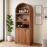 Solid Wood Arched Wine Storage Cabinet with Display Shelves and Bottle Organizer