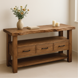 Handcrafted Solid Wood Console Table with Live Edge Top and Storage Drawers for Rustic Interiors