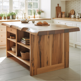 Handcrafted Solid Wood Kitchen Island with Live-Edge Top and Open Storage Shelves