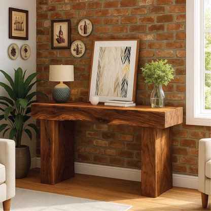 Handcrafted Solid Wood Console Table with Live Edge Modern Rustic Design for Home Decor