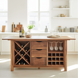 Handcrafted Solid Wood Dining Cabinet with Wine Storage, Drawers, and Hanging Glass Rack