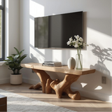 Handcrafted Solid Wood TV Stand with Organic Root Design and Natural Finish for Modern Interiors