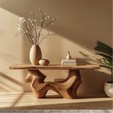 Handcrafted Solid Wood Console Table with Organic Curved Base and Natural Live Edge Design