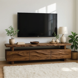 Handcrafted Solid Wood TV Stand – Modern Wavy Drawer Media Console with Double-Layer Design