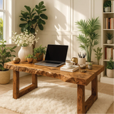 Handcrafted Solid Wood Work Desk – Natural Live Edge Office Table with Modern Minimal Design