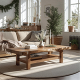 Handcrafted Solid Wood Coffee Table with Live Edge Design and Lower Shelf for Modern Homes