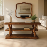 Handcrafted Solid Wood Console Table with Organic Curved Legs and Natural Smooth Finish