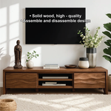 Handcrafted Solid Wood TV Stand – Modern Wavy Pattern Media Console for Living Room