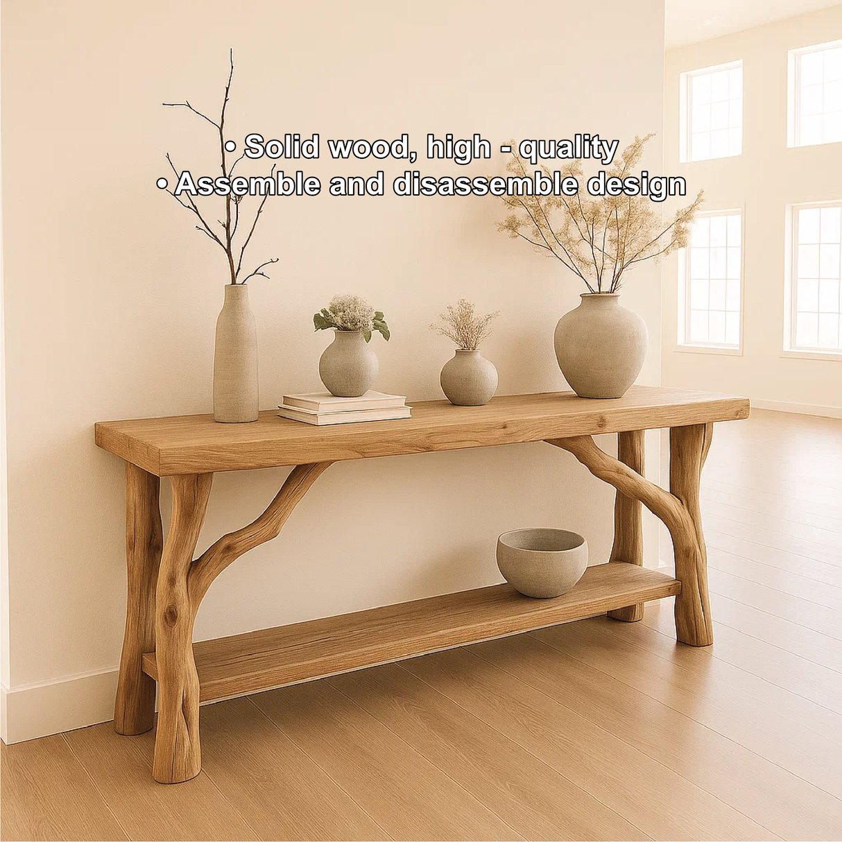 Handcrafted Solid Wood Console Table with Natural Branch Legs for Organic Minimalist Interiors